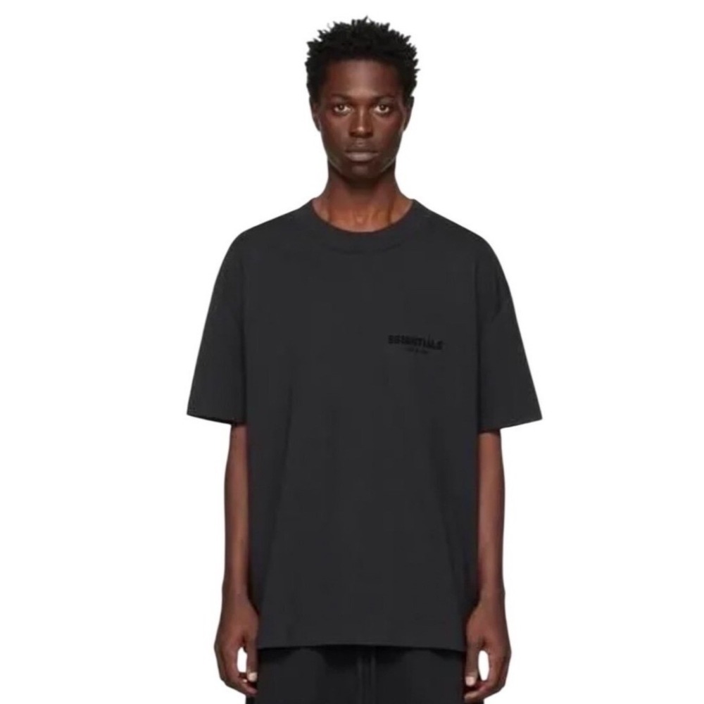 Fear of God Essentials T-Shirt Stretch Limo Black Flocked Logo XL 125BT212060F